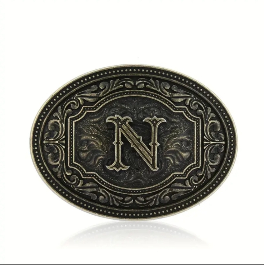 New men's Monogram Western initials N belt buckle